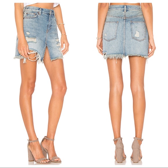 Free People Relaxed & Distressed Denim Skirt - Picture 2 of 7